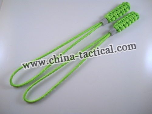 2 XTRA LONG UNSTRIPPED NEON GREEN PARACORD LANYARDS SILVER BEADS FIXED KNIFE-paracord lanyard, 63A016